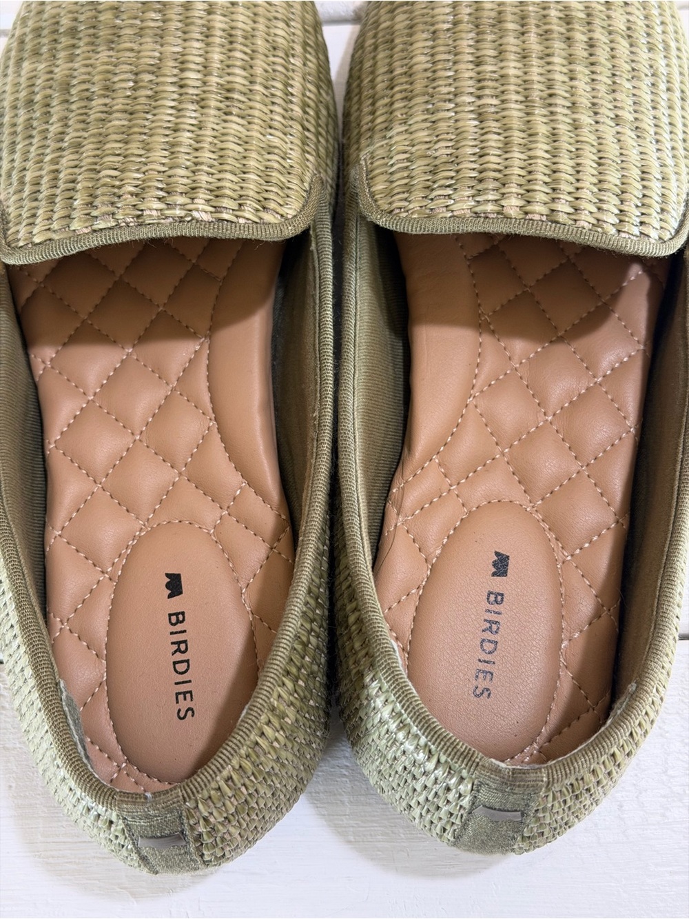 Birdies The Starling Raffia Loafers Olive Green Woven Flats Size 8 - Picture 9 of 11